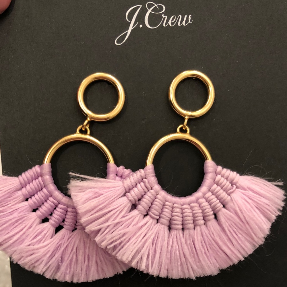NWT J. Crew Tassel Fan Earrings, Lilac